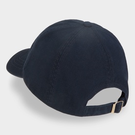Gant navy cotton baseball cap, rear view showing gold-tone adjustable buckle strap and structured curved brim.