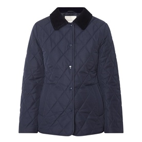 Gant Quilted Fitted Jacket in blue with black corduroy collar, diamond quilting, snap button fastenings and welt pockets