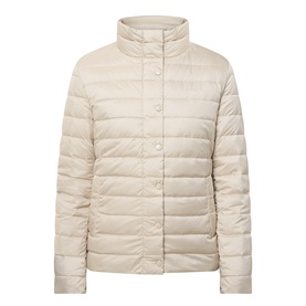 Gant Light Logo Down Jacket in beige, lightweight quilted down-fill, stand collar, snap-button placket, slightly cropped length