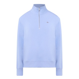 Gant Shield Logo Half-Zip Sweatshirt in lavender with funnel neck, half-zip fastening, shield logo, and ribbed trims