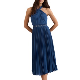 Sathia Pleated Halter Flared Dress