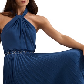 Sathia Pleated Halter Flared Dress