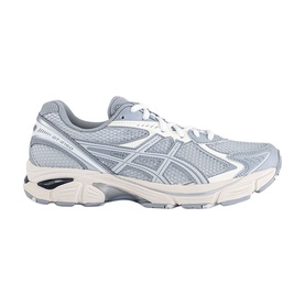 Asics trainer in Piedmont Grey Glacier Grey, mesh upper with silver overlays, white laces and cream chunky sole