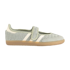 Adidas halo green and warm vanilla knit Mary Jane trainers with cream stripe detail and gum sole