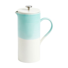 Royal Doulton 1815 Bright Aqua French Press 1.5L in two-tone aqua and white dipped glaze porcelain with silver lid knob
