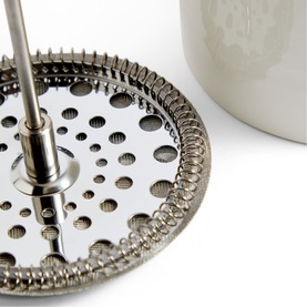 Royal Doulton 1815 Bright Aqua French Press 1.5L silver plunger and perforated steel filter disc detail, with cream porcelain body visible