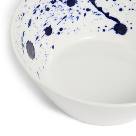 Royal Doulton 1815 Pacific Bowl 16cm in white porcelain with navy blue ink-splatter pattern, close-up detail shot