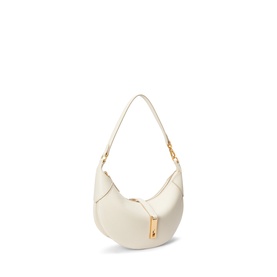 Polo Ralph Lauren ivory leather shoulder bag with gold-tone hardware bar detail and single top handle, crescent silhouette