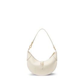 Polo Ralph Lauren ivory leather shoulder bag with gold-tone hardware and single top handle, crescent silhouette with zip closure