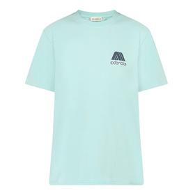 Adanola Logo Graphic Oversized T-Shirt in Ocean Blue with Midnight Blue chest logo, round neck, short sleeves, straight hem