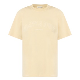 Adanola Logo Graphic Oversized T-Shirt in caramel beige, round neck, short sleeves, tonal logo print, straight hem