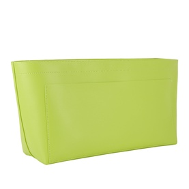 Anxious Preoccupied The Organizer Bag Insert in lime green faux leather, structured pouch shape, standing upright, no visible hardware