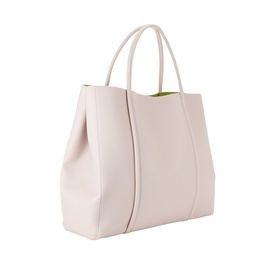 Anxious Preoccupied Oversized Logo Tote Bag in beige with lime green interior, faux grained finish, dual shoulder straps, accordion sides
