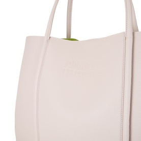 Anxious Preoccupied The Oversized Logo Tote Bag in beige with lime green interior, faux grained finish, dual shoulder straps and debossed logo detail
