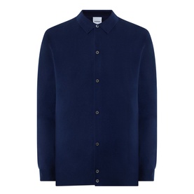 Aspesi Knitted Polo Shirt in blue, 100% wool cardigan with long sleeves, polo collar and button fastenings