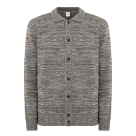 Aspesi Textured Knitted Polo Cardigan in Military, featuring polo collar, front button fastening, ribbed trims and textured knit finish