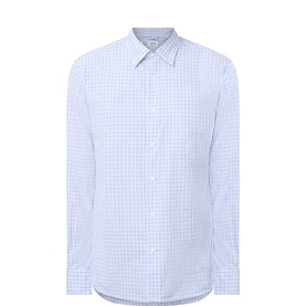 Aspesi sky blue gingham check cotton casual shirt with spread collar and long sleeves, no model