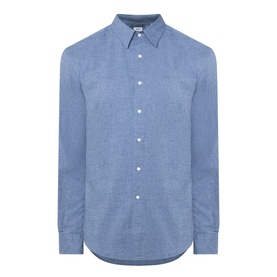 Aspesi light blue cotton casual shirt with point collar, chest pocket, and curved hem