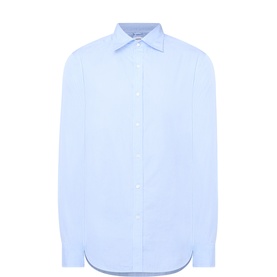 Aspesi blue cotton casual shirt with spread collar, button placket, and curved hem