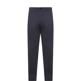 Aspesi navy cotton chino trousers with tapered leg, belt loops, and button-fastened back pocket