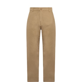 Aspesi khaki cotton chino trousers with button waistband, slash pockets, and relaxed straight leg fit