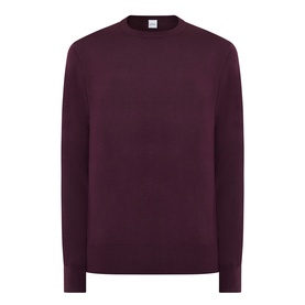 Aspesi Fine-Knit Sweater in burgundy wool, crew neckline, long sleeves, ribbed trims and straight hem