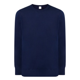 Aspesi Solid Wool Sweater in Black Navy, crew neckline, long sleeves, ribbed trims and straight hemline