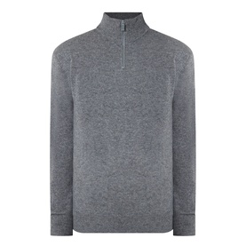 Aspesi Solid Half-Zip Sweater in grey, funnel neck, half-zip fastening, ribbed trims, wool yak cashmere blend