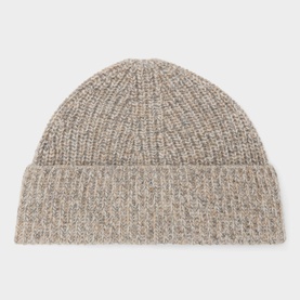 Aspesi Rib-Knit Beanie Hat in dove grey wool with turn-up hem and textured rib-knit construction