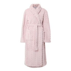 Gingerlilly Gabriella Plush Long Robe in Gabriella Pink with cable-knit texture, shawl collar, self-tie belt and patch pockets