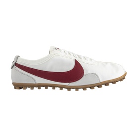 Nike Moon Shoe Trainers in Summit White with crimson leather Swoosh, nylon upper, and textured gum waffle sole, lace-up fastening