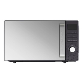 Morphy Richards Cassini 20L 800W microwave in black with mirrored door, digital display, and rotary dial control panel