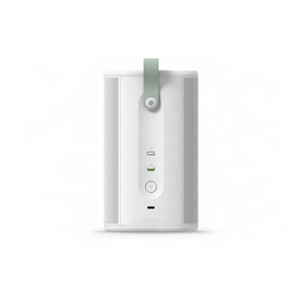 Sonos Play White portable speaker in white with sage green carry strap, front view showing control buttons and LED indicators