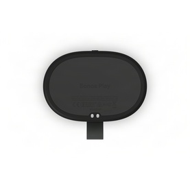 Sonos Play Black speaker in black, overhead view showing oval form with charging contacts on base