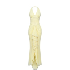 sachin and babi light blue dress RIXO Maura satin-jacquard halterneck midi dress