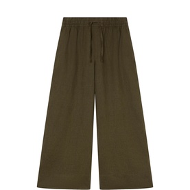 Drawstring Linen Cropped Trousers