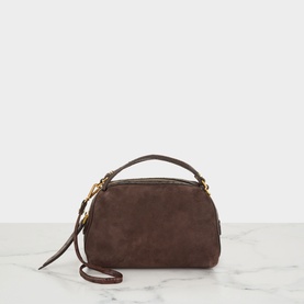 Gianni Chiarini brown suede crossbody bag with gold-tone hardware, top handle, and detachable shoulder strap