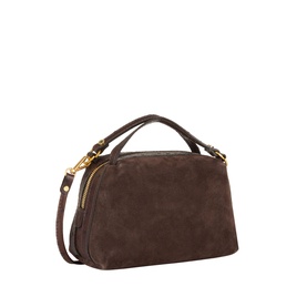 Gianni Chiarini brown suede crossbody bag with gold-tone zip and hardware, single top handle and detachable shoulder strap
