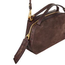 Gianni Chiarini brown suede crossbody bag, gold-tone zip fastening and top handles, with adjustable leather shoulder strap