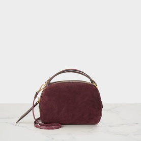 Gianni Chiarini burgundy suede crossbody bag, gold-tone hardware, structured top handle and detachable shoulder strap