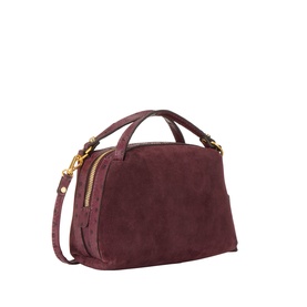 Gianni Chiarini burgundy suede crossbody bag with gold-tone zip and hardware, twin top handles and detachable shoulder strap