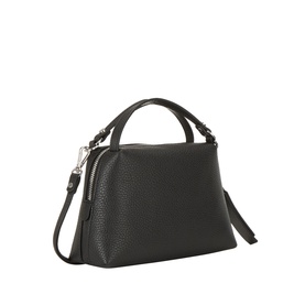 Gianni Chiarini Alifa Crossbody Bag in Nero black grained leather, silver-tone hardware, top handles, zip fastening, detachable crossbody strap
