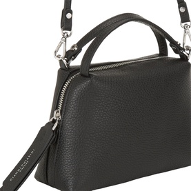 Gianni Chiarini Alifa Crossbody Bag in Nero grained leather, silver-tone hardware, top handle and detachable narrow crossbody strap visible