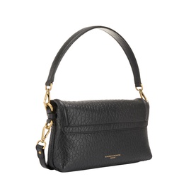 Gianni Chiarini Bea Crossbody Bag in Nero black pebbled leather, gold-tone hardware, flap closure, short top handle and detachable strap