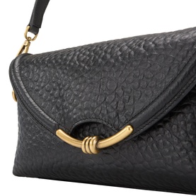 Gianni Chiarini Bea Crossbody Bag in Nero black textured leather, gold-tone knotted hardware and flap closure, with shoulder strap visible