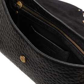 Gianni Chiarini Bea Crossbody Bag in nero leather, open top view showing zip interior pocket and gold-tone hardware details