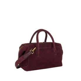 Gianni Chiarini burgundy suede crossbody bag with gold-tone hardware, twin top handles and detachable shoulder strap