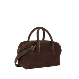 Gianni Chiarini brown suede crossbody bag with gold-tone hardware, dual top handles and detachable shoulder strap