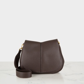 Gianni Chiarini brown leather crossbody bag with gold-tone hardware and wide detachable shoulder strap, saddle silhouette