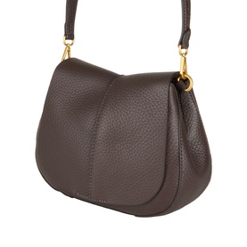Gianni Chiarini brown leather crossbody bag with curved flap, gold-tone hardware and adjustable shoulder strap